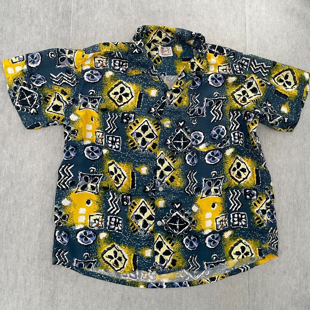 VINTAGE Riviera Shirt Adult Extra Large Blue Button Up Camp Rayon Japan Mens XL